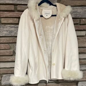 Jessica Cream Faux-Suede Hooded Teddy Jacket with Fur Trim